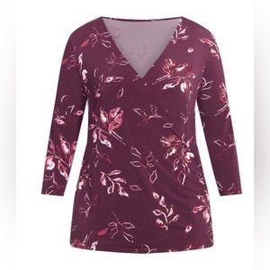 Avenue Faux Wrap Studio Top Plum Midnight Floral